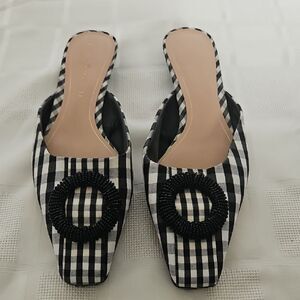 Black and White Checkered Women's Mules